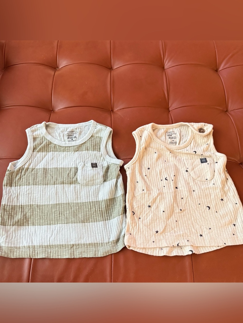 2-Pack Kids' Ribbed Tank Tops - Sage Stripe & Cream Moon